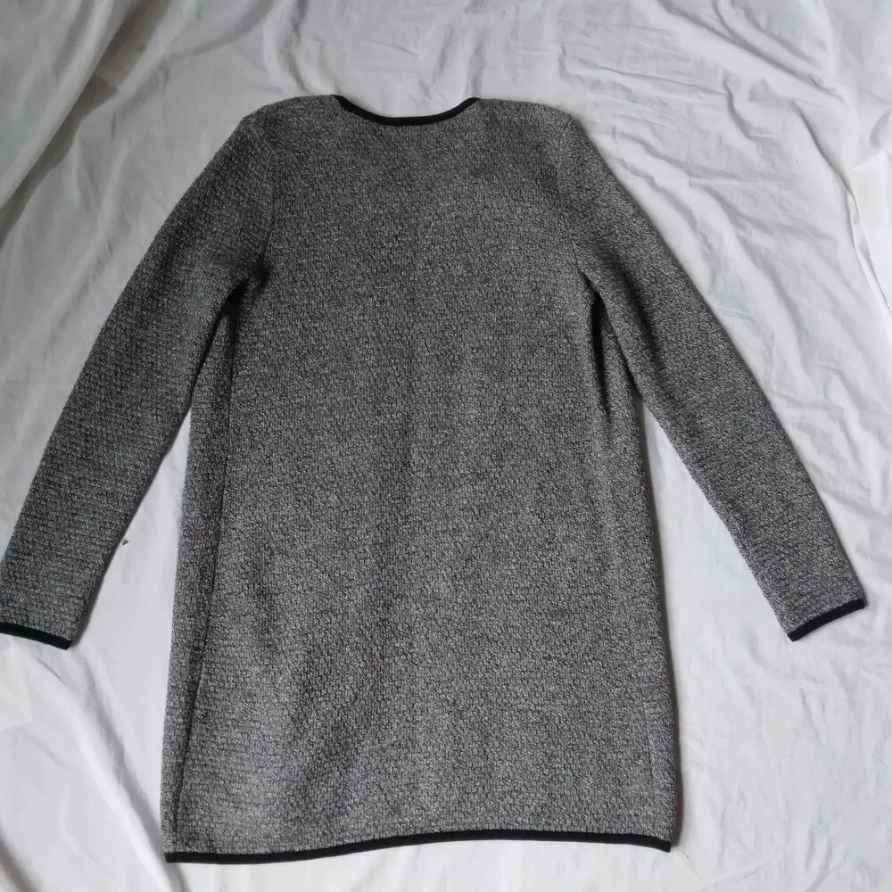 Talbots Cardigan Sweater Textured Open Front Marled Long Sleeve Black Gray XS - Picture 11 of 15